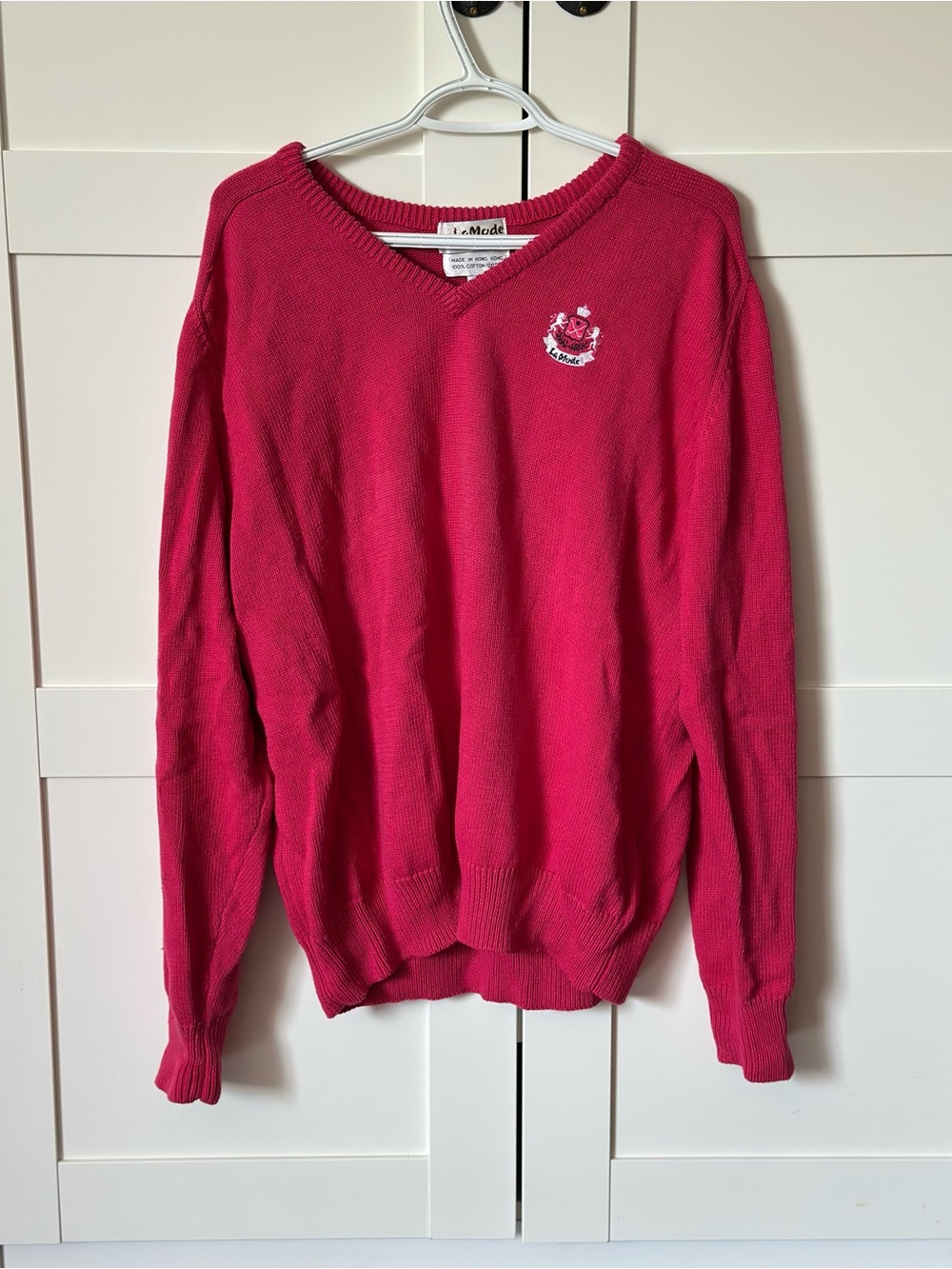 Vintage Women's V-Neck Pink Cotton Sweater